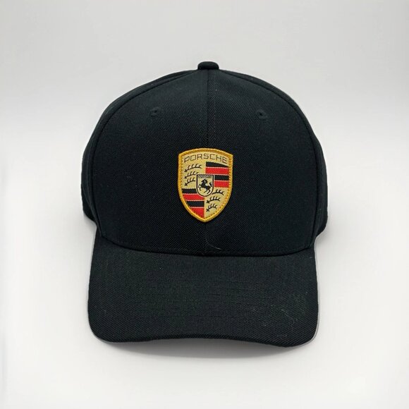 NEW Authentic Porsche Crest Black FlexFit Hat One Size Baseball Cap Unisex - Picture 1 of 9